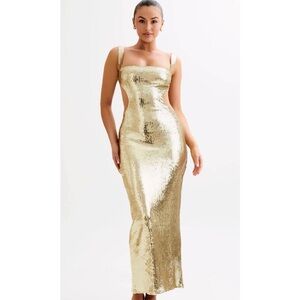Meshki Gold Sequin Backless Dress